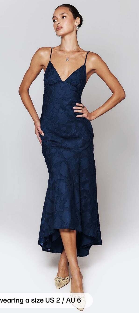 Princess Polly Cyrene Floral Burnout High-Low Maxi Dress in Navy Size 4